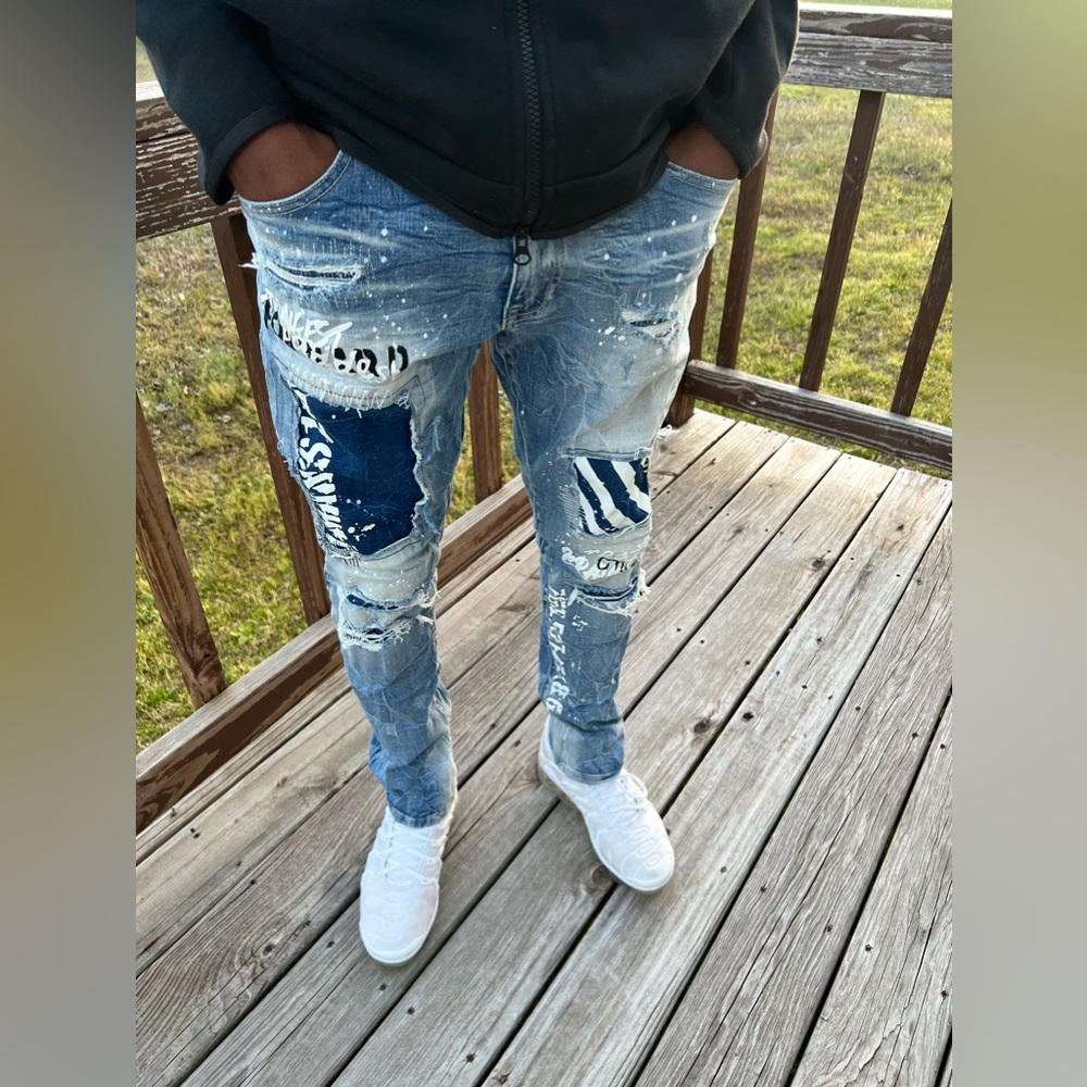 •Strongest Bravest• Distressed Painted Jeans by GRINDHOUSE